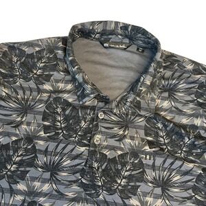 TravisMathew Polo Shirt Mens XXXL Grey Black Tropical Palm Leaf‎ Stripe Golf Tee